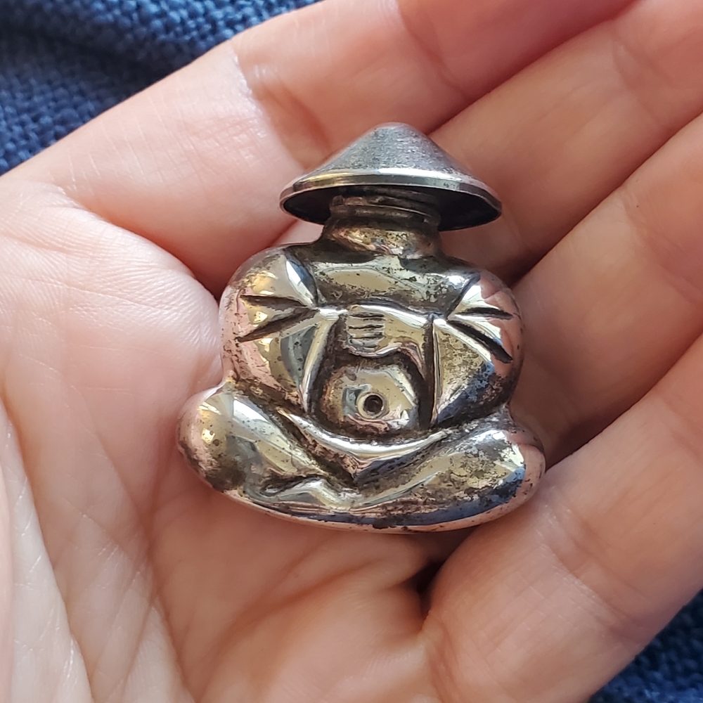 Vintage Sterling Silver Perfume Bottle Chinese Man